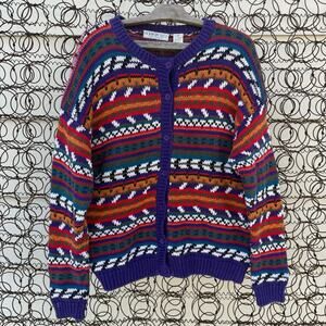 Vintage 90s Northern Isles Purple Fair Isle Gorpcore Knit Cardigan Sweater XL